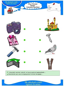 Çocuklar İçin Ses Eşleştirme Çalışma Sayfaları 
